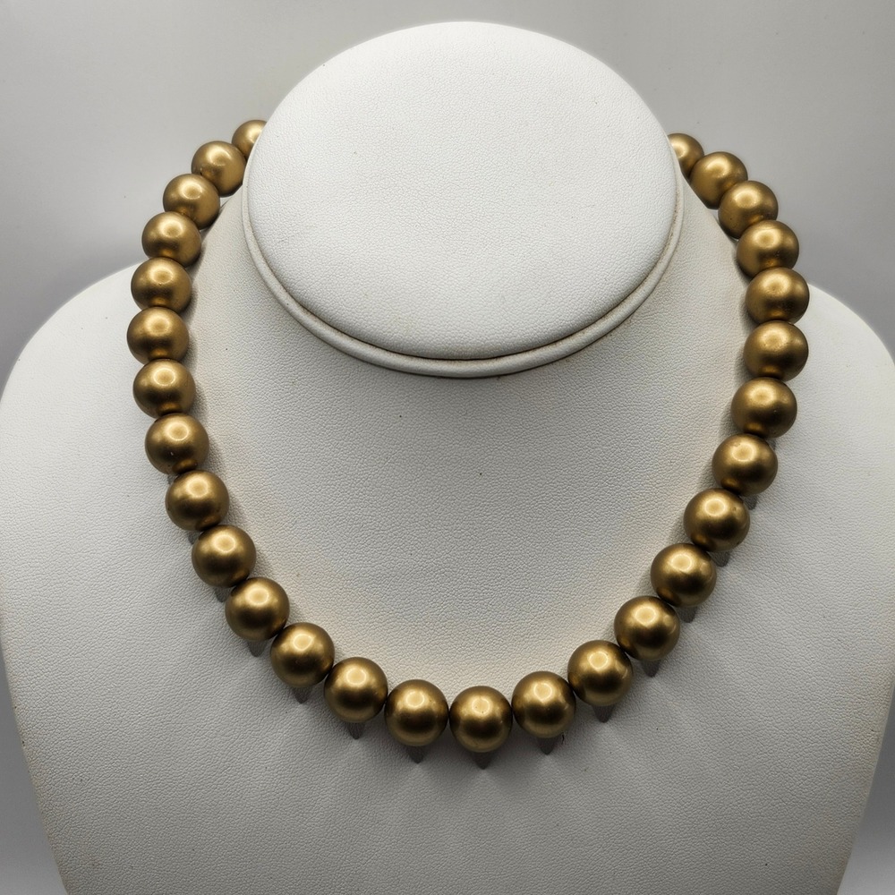 Richelieu Vintage Gold Tone Faux Pearl Bead‎ Choker Necklace Shell Clasp